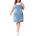 thumbnail image 1 of Agnes Orinda Women's Plus Size Denim Overalls Dress Adjustable Strap Bib Suspender Summer Casual Midi Jeans Dresses with Pockets 3X Light Blue, 1 of 6
