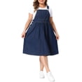 thumbnail image 1 of Agnes Orinda Women's Plus Size Denim Overalls Dress Sleeveless Adjustable Straps Waist Buttons Romper Casual Jumper Jean Midi Dresses 2026 with Pockets 4X Black Blue, 1 of 6