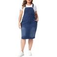 thumbnail image 1 of Agnes Orinda Women's Plus Size School College Denim Overalls Dress Vintage Adjustable Strap Pinafore Back Slit Casual Midi Bib Jean Dress with Pockets 1X Dark Blue, 1 of 6