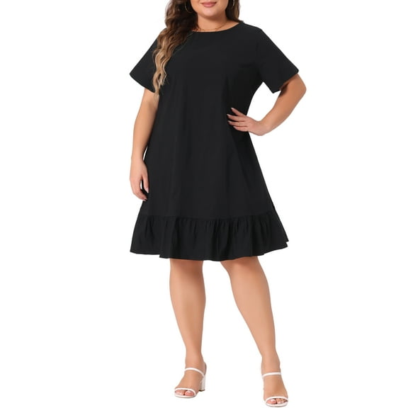 Agnes Orinda Women's Plus Size Denim Ruffle Summer Casual Short Sleeve Dress 1X Black