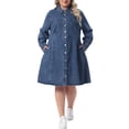 thumbnail image 1 of Agnes Orinda Women's Plus Size Denim Shirt Dress Long Sleeve Lapel Button Down Casual A-Line Midi Jean Dresses with Pockets 1X Gray Blue, 1 of 6