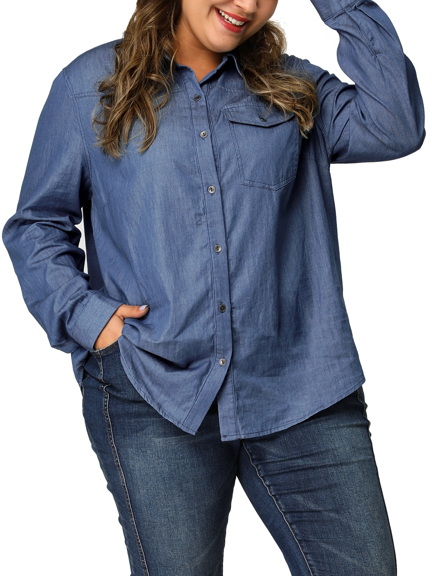 売れ筋商品|||ニューヨークコレクション カットソー トップス レディース Petite Long Sleeve Chambray Blouse Dark Denim Old Navy Womens Small Long Sleeve Denim Chambray Button Up