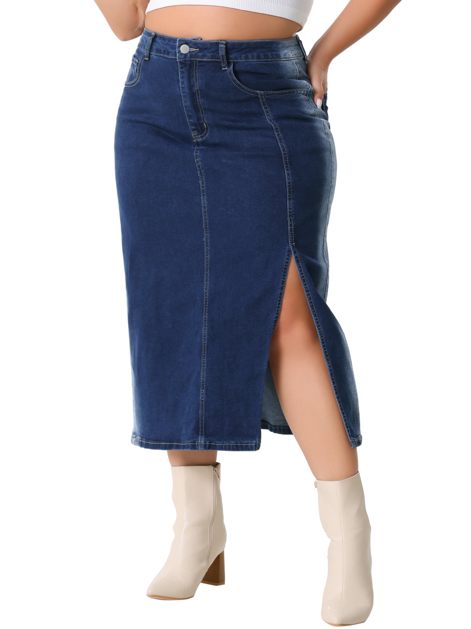 Women Plus Size Denim Skirt Casual Embroidered Distressed Jean Mini Denim Skirts main image 0