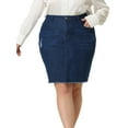 thumbnail image 1 of Agnes Orinda Women's Plus Size Denim Skirt Ripped Embroidered A-Line Jean Skirts with Pocket Dark Blue 2X, 1 of 5