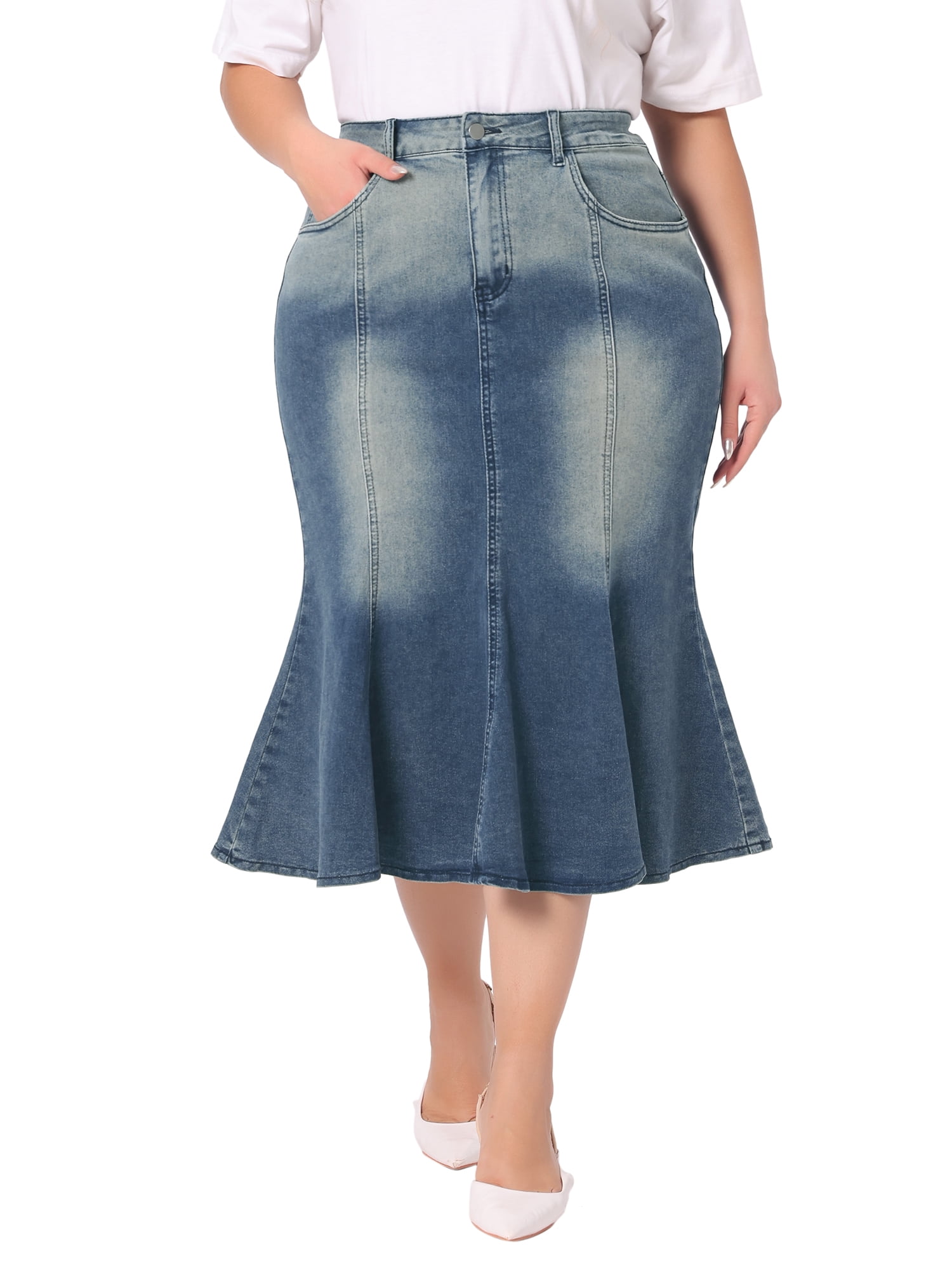 Agnes Orinda Women's Plus Size Denim Skirts Fishtail Bodycon