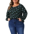 thumbnail image 1 of Agnes Orinda Women's Plus Size Tops Floral Ditsy Crew Neck Loog Sleeve Elastic Cuff Peasant Casual Blouses 1X Blue, 1 of 6