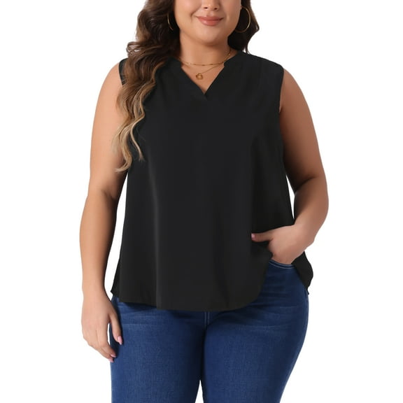 Agnes Orinda Women's Plus Size Dreesy V Neck Sleeveless Casual Basic Tank Tops 1X Black