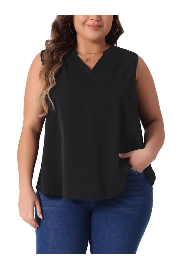 Women's Plus Size Dreesy V Neck Sleeveless Casual Basic Tank Tops 1X Black