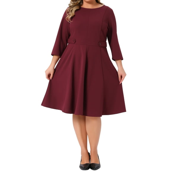 Women's Plus Size Office Dress 3/4 Sleeve 50s 60s Vintage Cocktail Dress Wear to Work Dresses 1X Burgundy