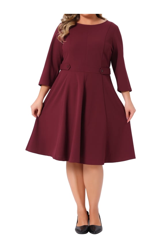 Women's Plus Size Office Dress 3/4 Sleeve 50s 60s Vintage Cocktail Dress Wear to Work Dresses 1X Burgundy