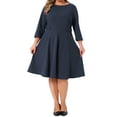 thumbnail image 1 of Women's Plus Size Office Dress 3/4 Sleeve 50s 60s Vintage Cocktail Dress Wear to Work Dresses 1X Navy Blue, 1 of 6