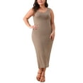 thumbnail image 1 of Agnes Orinda Women's Plus Size Tank Dress Wrap Basic Sleeveless Crew Neck Casual Maxi Knit Sundress 1X Light Brown, 1 of 5