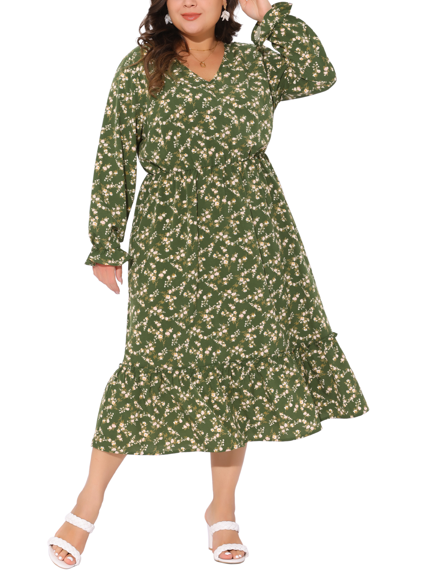 Agnes Orinda Women's Plus Size Dress Boho Floral Print V Neck Long ...