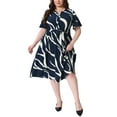thumbnail image 1 of Agnes Orinda Women's Plus Size Dress Printed Notched Neck Short Sleeve Tie Knot Casual Business A Line Midi Dresses with Pockets 3X Royal Blue, 1 of 6