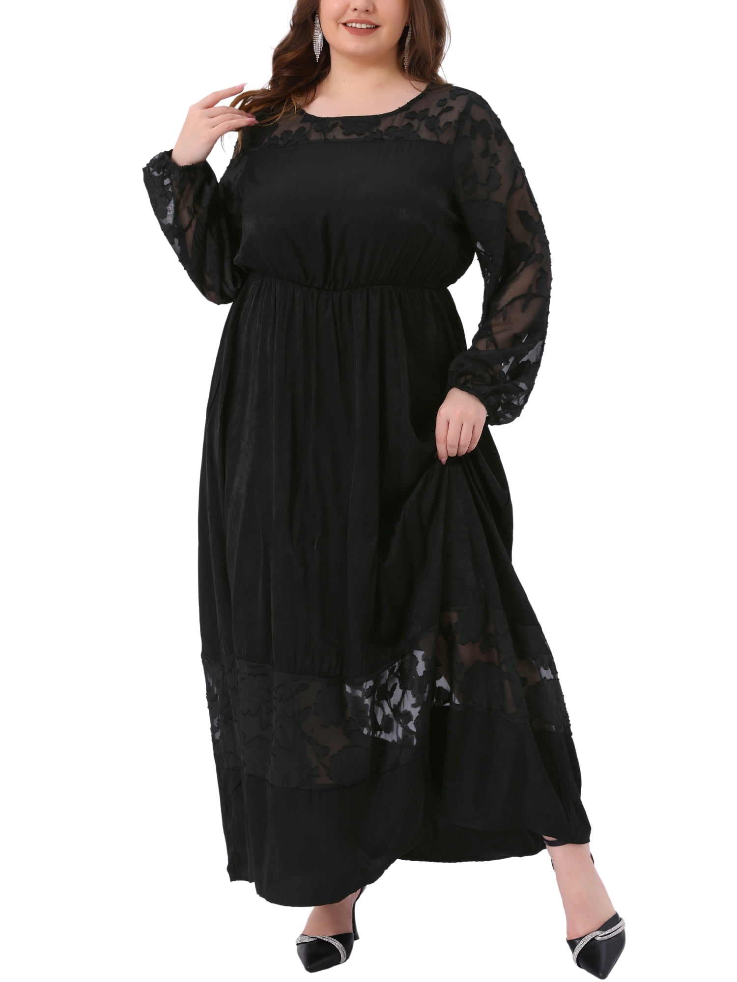 Agnes Orinda Women's Plus Size Formal Dress Sheer Mesh Long Sleeve Lace  Elegant Wedding Guest Party Cocktail A-Line Maxi Dresses 2X Black -  Walmart.com