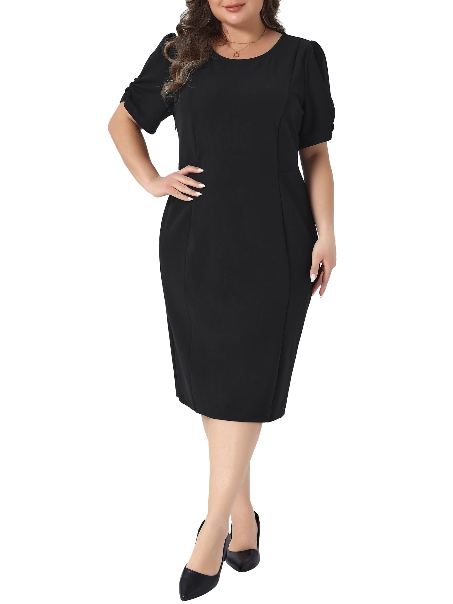 Plus Size Dress for Women Short Sleeve Above the Knee Sheath Dress Office Wear to Work Dresses 1X Black - Walmart.com Plus Size Dress for Women Short Sleeve Above the Knee Sheath Dress Office Wear to Work Dresses 1X Black - Walmart.com