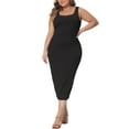 thumbnail image 1 of Agnes Orinda Women's Plus Size Dress Sleeveless Square Neck Bodycon Sundress Midi Tank Dress 1X Black, 1 of 7