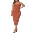 thumbnail image 1 of Agnes Orinda Women's Plus Size Dress Sleeveless Square Neck Bodycon Sundress Midi Tank Dress 3X Orange, 1 of 7