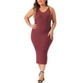 thumbnail image 1 of Agnes Orinda Women's Plus Size Dress Sleeveless V Neck Casual Ribbed Knit Bodycon Cami Dress 4X Burgundy, 1 of 5