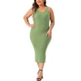 thumbnail image 1 of Agnes Orinda Women's Plus Size Dress Sleeveless V Neck Casual Ribbed Knit Bodycon Cami Dress 4X Green, 1 of 5