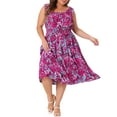 thumbnail image 1 of Agnes Orinda Women's Plus Size Square Neck Sleeveless Floral Flowy Stretchy Waist Midi Dresses 1X Hot Pink, 1 of 6