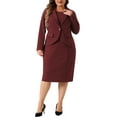 thumbnail image 1 of Agnes Orinda Plus Size Dress Suits for Women Two Piece Outfits Blazers Jacket and Sleeveless Dress Business Casual Suit Sets 1X Burgundy, 1 of 4