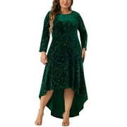 AGNES ORINDA Women's Plus Size Dresses 3/4 Sleeves Mermaid High Low Hem Maxi Velvet Formal Dress 1X Dark Green