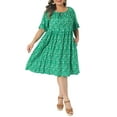 thumbnail image 1 of Agnes Orinda Women's Plus Size Dresses Floral Boho Scoop Neck Tie Ruffle Short Sleeve Summer Casual Midi Dresses with Pockets 2X Green, 1 of 5