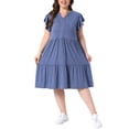 thumbnail image 1 of Agnes Orinda Women's Plus Size Dresses Flowy Tiered V Neck Ruffle Sleeve Summer Casual Midi Dresses with Pockets 4X Navy Blue, 1 of 6