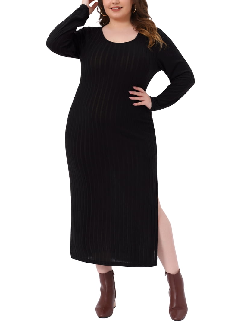 black long sleeve flare dress Long Sleeve Rib Flare Dress main image 1