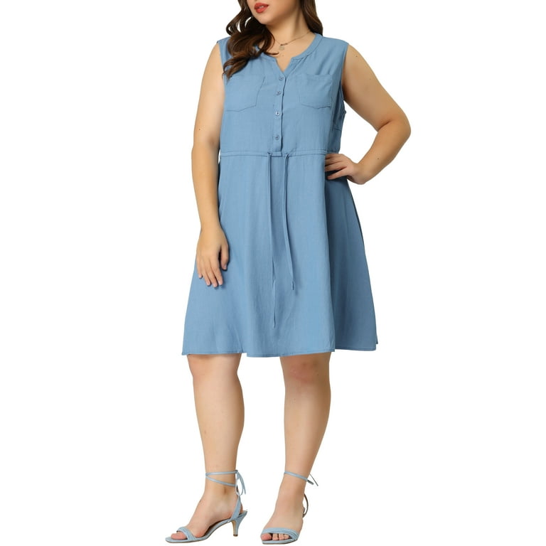 Agnes Orinda Women s Plus Size Dresses Sleeveless Chest Pockets