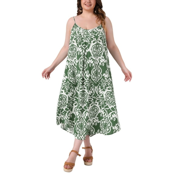 Agnes Orinda Women's Plus Size St. Patrick's Day Dresses Spaghetti Straps Spring Summer Beach Boho Long Dresses 1X Green