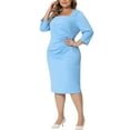 thumbnail image 1 of Agnes Orinda Women's Plus Size Dresses Square Neck Pleated Cocktail Party Bodycon Sheath Dress 1X Blue, 1 of 6