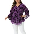 thumbnail image 1 of Agnes Orinda Women's Plus Size Dressy Blouse V Neck Mesh Casual Flowy Work Shirts 3/4 Flared Sleeve Tunic Tops 2X Purple, 1 of 6