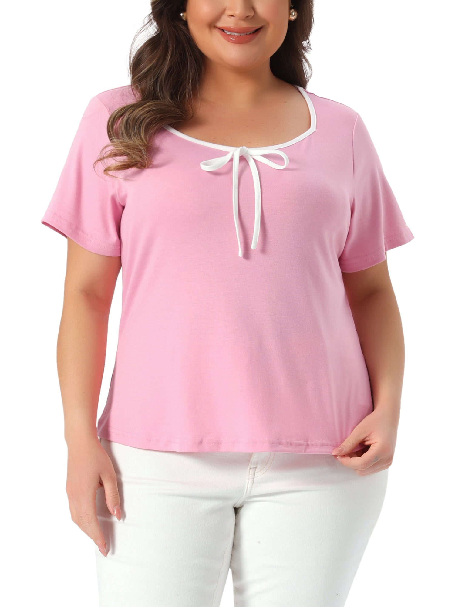 Agnes Orinda Women's Plus Size Easter Tops Contrast Trim Tie Knot ...