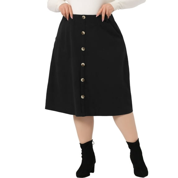 Agnes Orinda Women's Plus Size Elastic Waist Knee Length Faux Suede Skirt