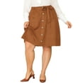 thumbnail image 1 of Agnes Orinda Women's Plus Size Elastic Waist Knee Length Faux Suede Skirt, 1 of 6