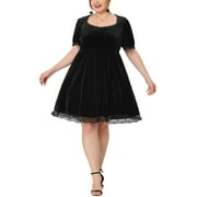 Agnes Orinda Women's Plus Size Formal Wedding Dresses Velvet Lace Trim Babydoll Party A-Line Dress 3X Black