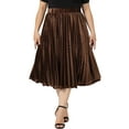 thumbnail image 1 of Agnes Orinda Women's Plus Size Elastic Waist Metallic Velvet Pleated Midi Skirt 1X Brown, 1 of 6
