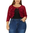 thumbnail image 1 of Agnes Orinda Bolero Cardigan for Women's Plus Size Office Tie Front Crop Floral Sheer Lace Shrug 3X Burgundy, 1 of 7