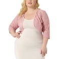 thumbnail image 1 of Agnes Orinda Women's Plus Size Elegant Hollow Out 1/2 Sleeve Crop Shrug 3X Dark Pink, 1 of 6