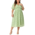 thumbnail image 1 of Agnes Orinda Women's Plus Size Elegant Lace Floral Ruffle Short Sleeve V Neck Trendy Midi Dresses 4X Grass Green, 1 of 5