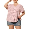 thumbnail image 1 of Agnes Orinda Women's Plus Size Blouses Floral Button Down Shirts V Neck Tops Ruffle Sleeve Casual Top 3X Pink, 1 of 7