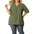 thumbnail image 1 of Agnes Orinda Women's Plus Size Blouses Casual Chiffon Pleated V Neck Work Shirts Tunic Tops 1X Olive Green, 1 of 10