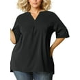 thumbnail image 1 of Agnes Orinda Women's Plus Size Mother's Day Blouses Casual Chiffon Pleated V Neck Work Shirts Tunic Tops 3X Black, 1 of 9