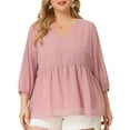 thumbnail image 1 of Agnes Orinda Women's Plus Size Fall Chiffon Babydoll Long Sleeve Swiss Dots Blouses 1X Pink, 1 of 7