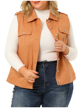 Agnes Orinda Women's Plus Size Trucker Zipper Front Sleeveless Denim Vest  Jacket 