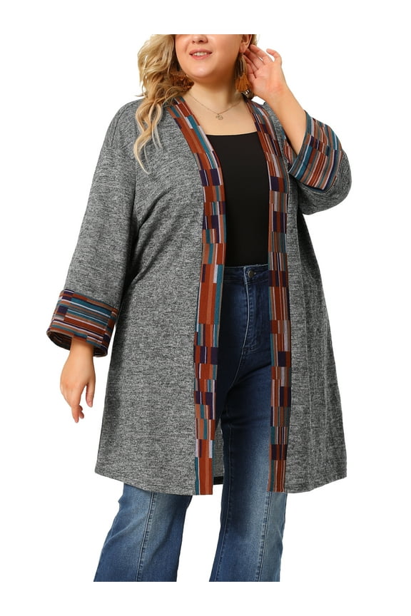 Women's Plus Size Fall Kimono Boho Open Front Midi Cardigan