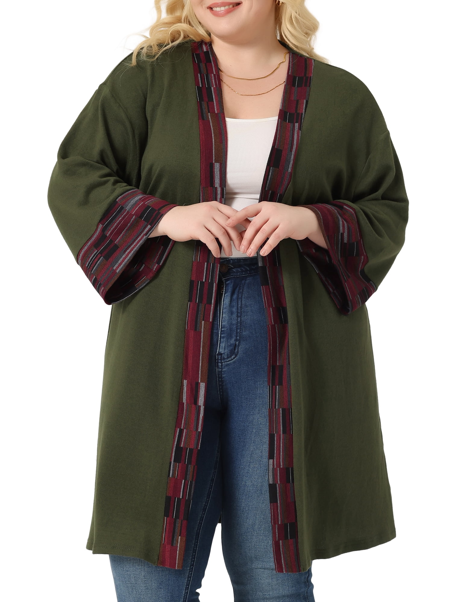 Plus Size Loose Fit 3/4 Sleeves Kimono Style Open Front Solid Cardigan $11Each