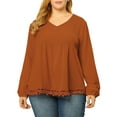 thumbnail image 1 of Agnes Orinda Women's Plus Size Fall Plain V Neck Elastic Long Sleeve Tops 2X Orange, 1 of 7